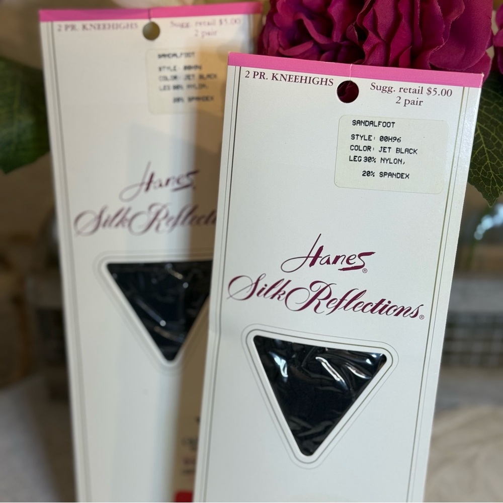Set of 2 Unopened Vintage Hanes‎ Knee-highs Jet Black Sandalfoot. One Size